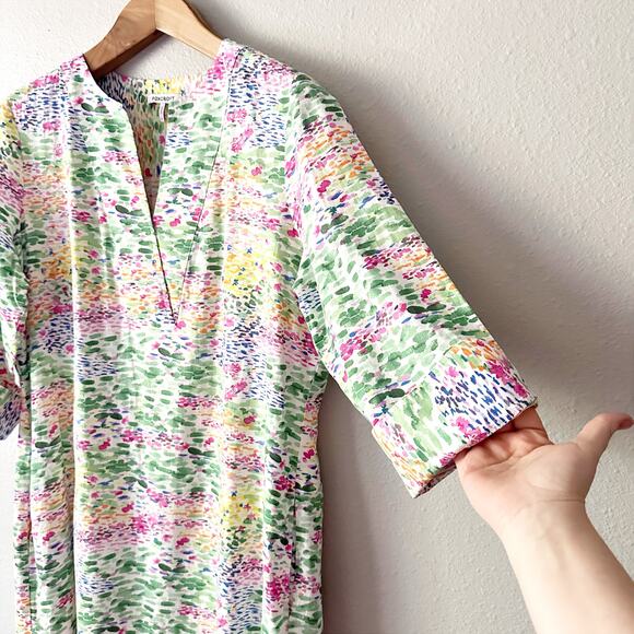 FOXCROFT Vena Linen Impressionist Floral 3/4 Sleeve Dress women’s size large - Picture 4 of 12